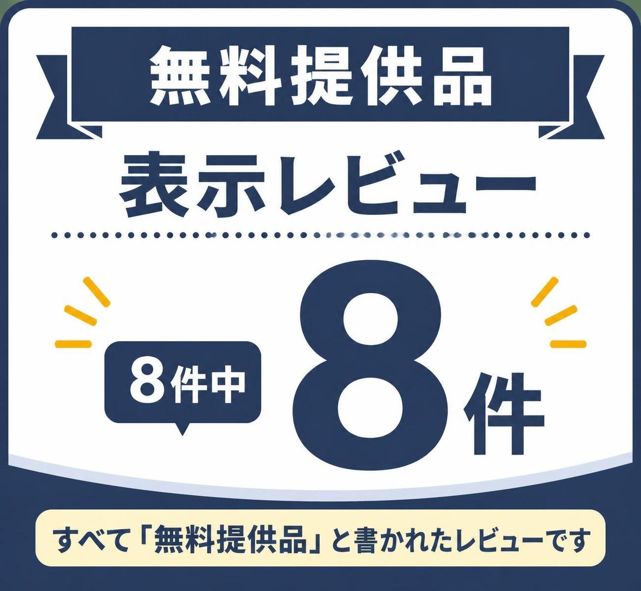 【数字カード作成】表示レビューのうち「無料提供品」と書かれたもの（星の数や評価の内訳は載せない）。8件中8件