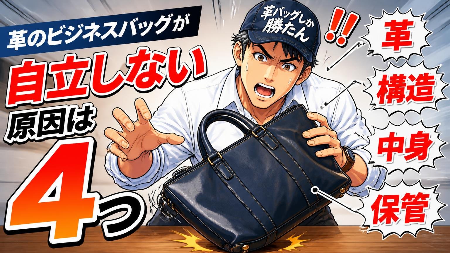 革のビジネスバッグが自立しない原因は「革・構造・中身・保管」の4つ