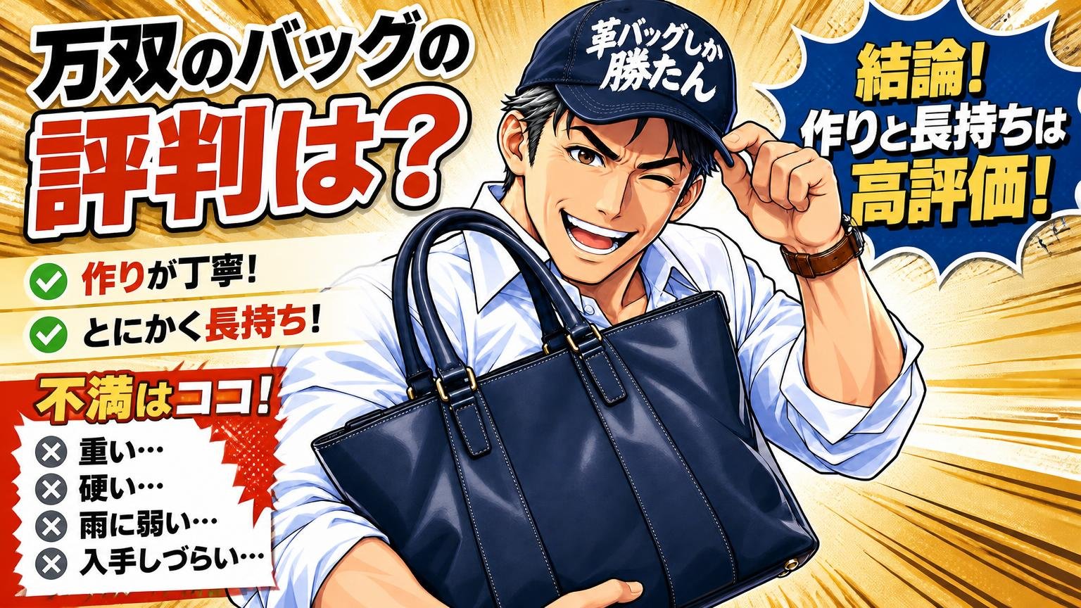 万双のバッグの評判は？結論「作りと長持ちは高評価、不満は重さ・硬さ・雨・入手性に集中」
