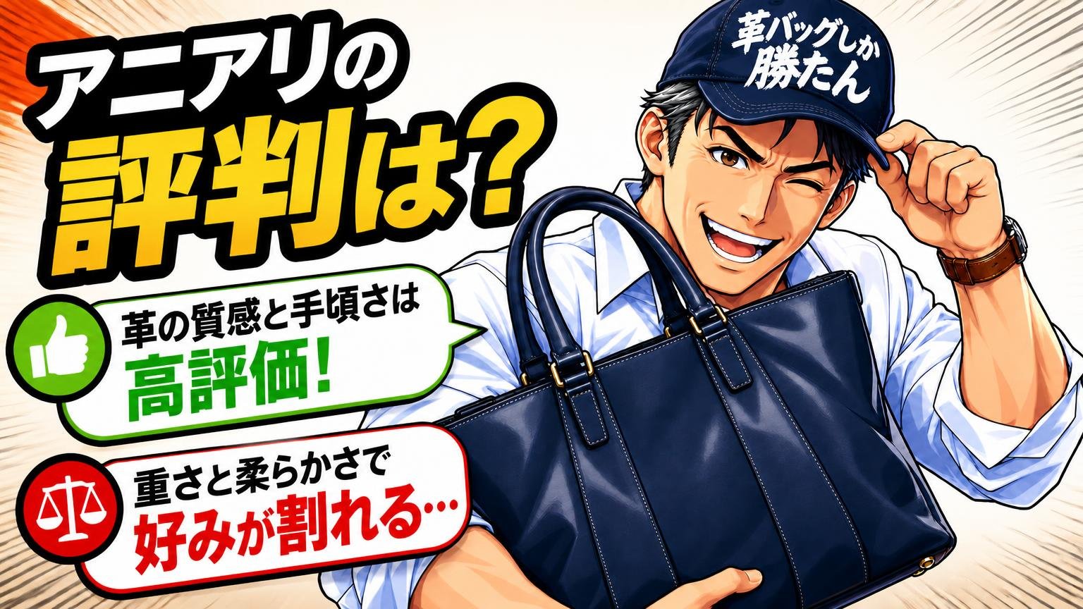 アニアリのビジネスバッグの評判は「革の質感と手頃さは高評価、重さと柔らかさで好みが割れる」