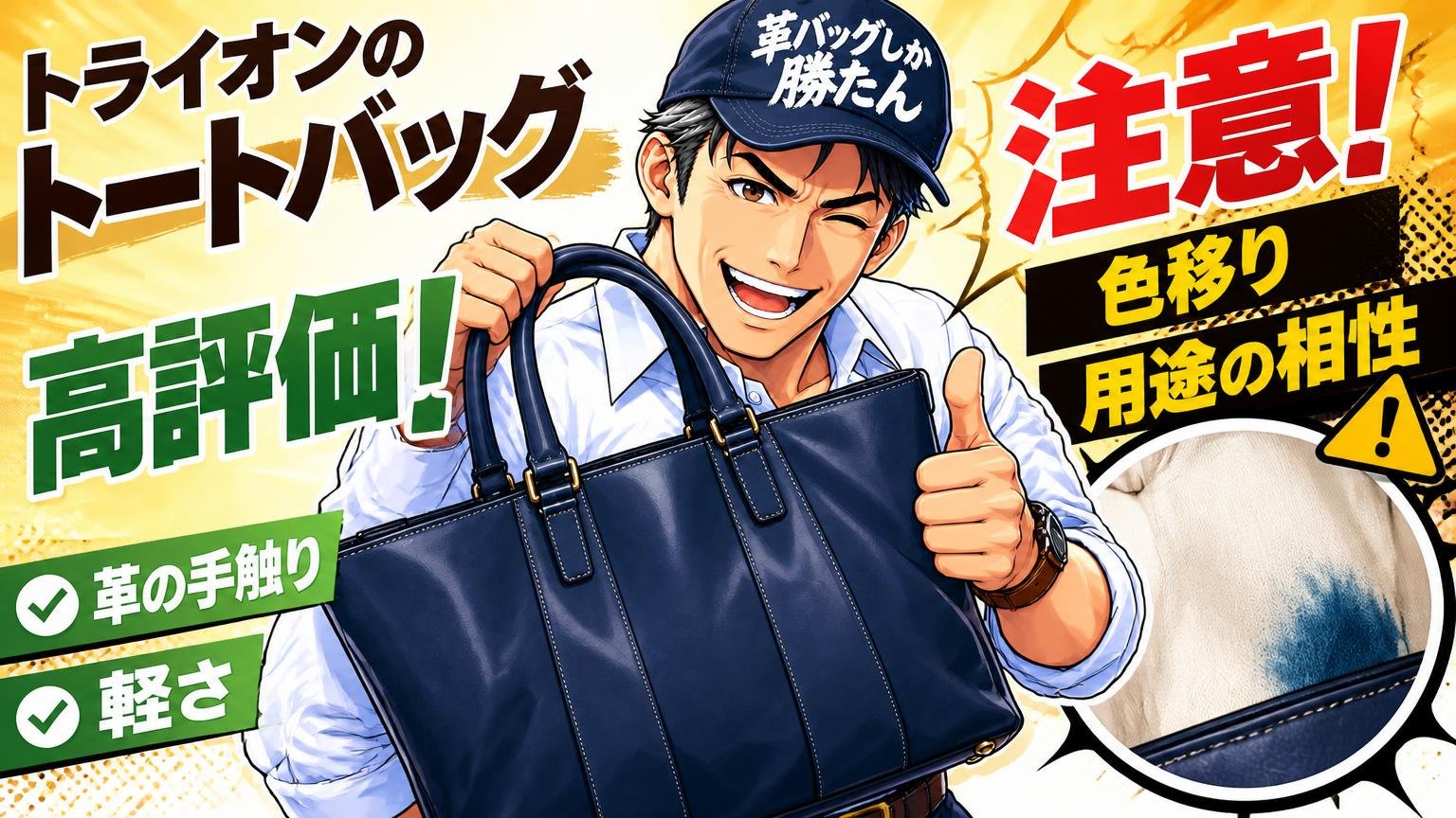 トライオンのトートバッグの評判は「革の手触りと軽さで高評価」、ただし色移りと用途の相性に注意