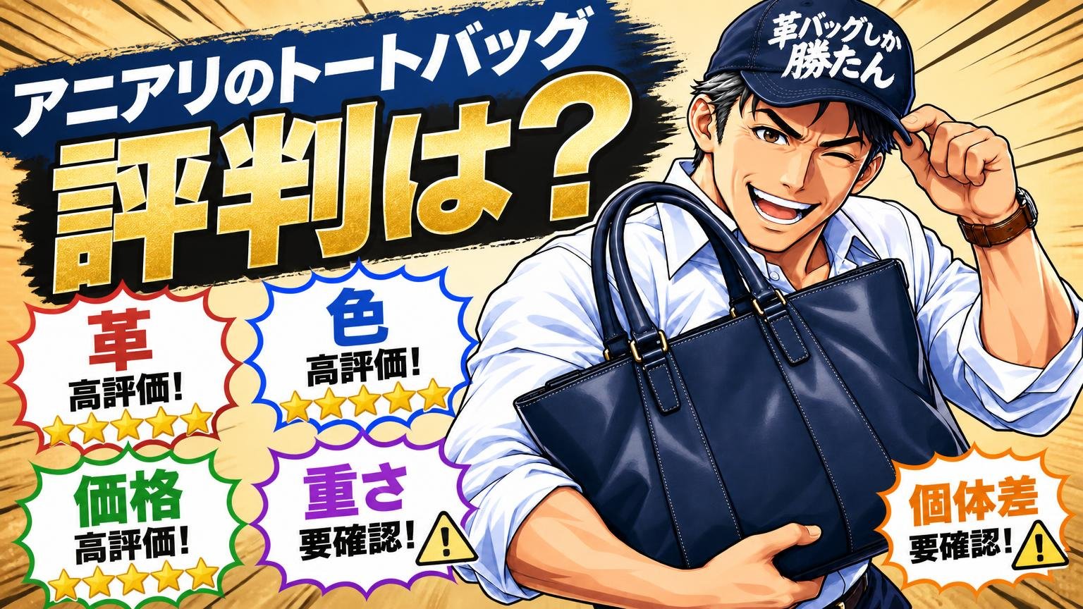 アニアリのトートバッグの評判は?革と色と価格は高評価、重さと個体差は要確認