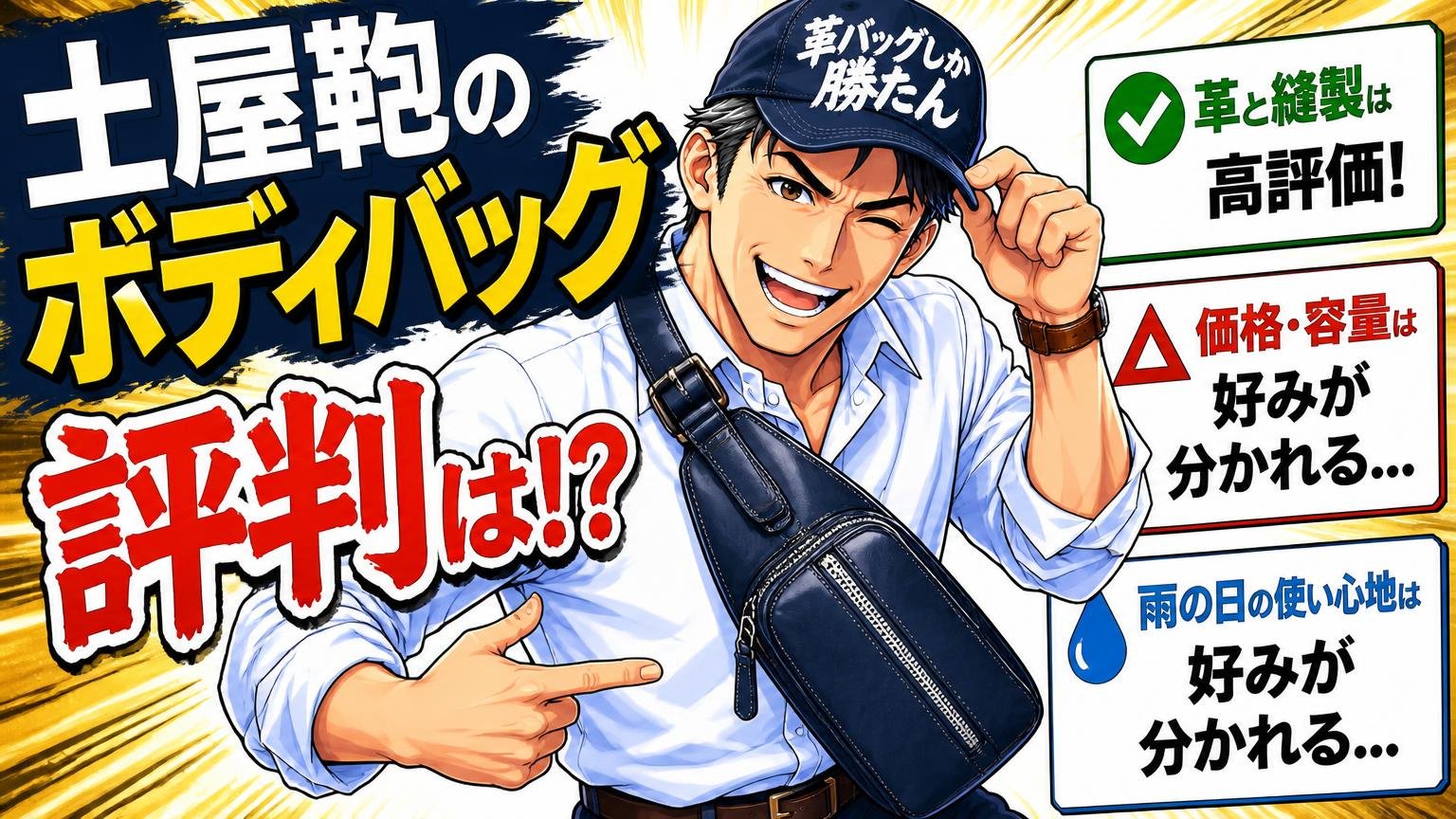 土屋鞄のボディバッグの評判は「革と縫製は高評価、価格・容量・雨で好みが分かれる」