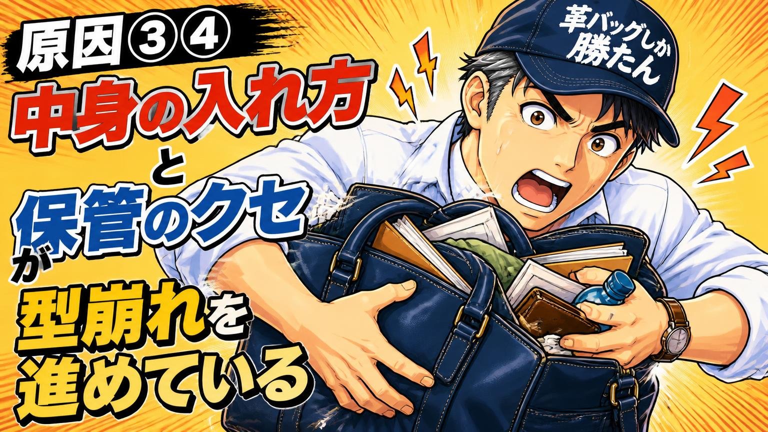 原因③④ 中身の入れ方と保管のクセが型崩れを進めている