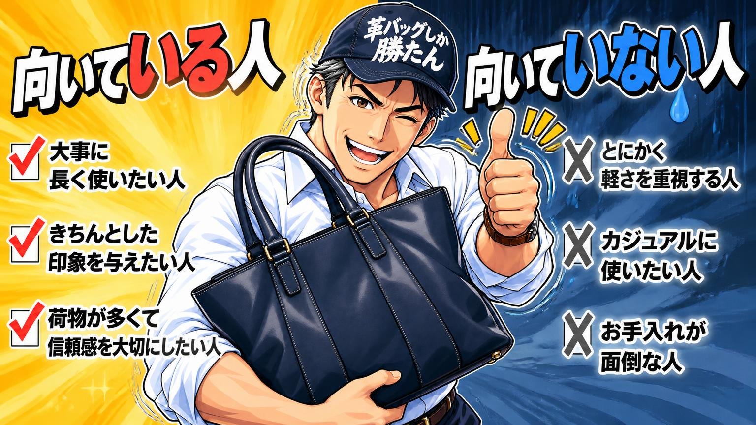 型崩れしにくい革のビジネスバッグが向いている人・向いていない人