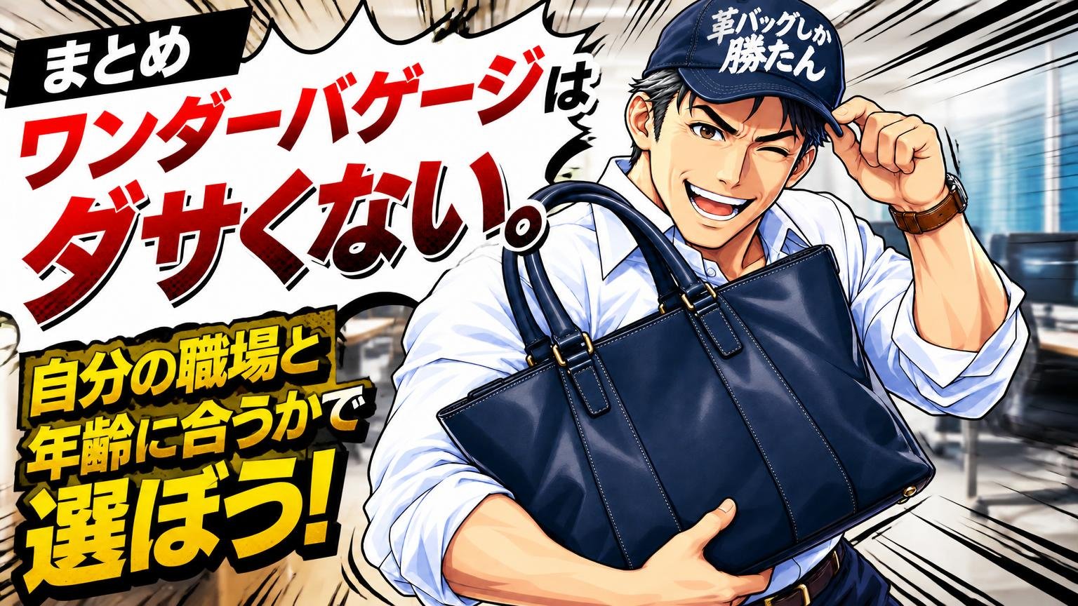 まとめ｜ワンダーバゲージはダサくない。自分の職場と年齢に合うかで選ぼう
