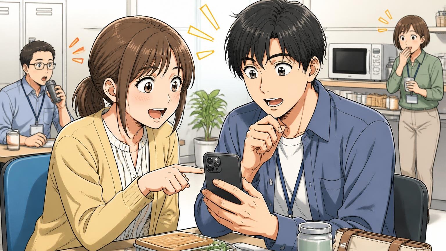 楽天と同じ取扱店が出店。価格も同じ、送料はZOZOTOWN経由のみ注意 昼休みの休憩スペースでスマホの検索結果を見せ合う30代女性と20代男性の2人