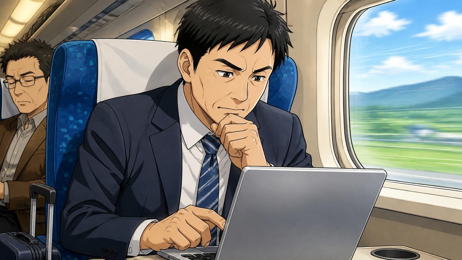 Amazonポイント派・Amazonの手続きに慣れている人はAmazon。ただし出品者と在庫を確認 新幹線の座席でPCの出品者欄を確認する出張中の40代男性1人